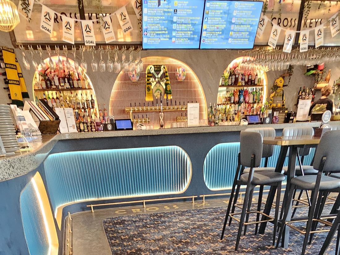 Close view of the custom branded carpet supplied and installed at Cross Keys Hotel