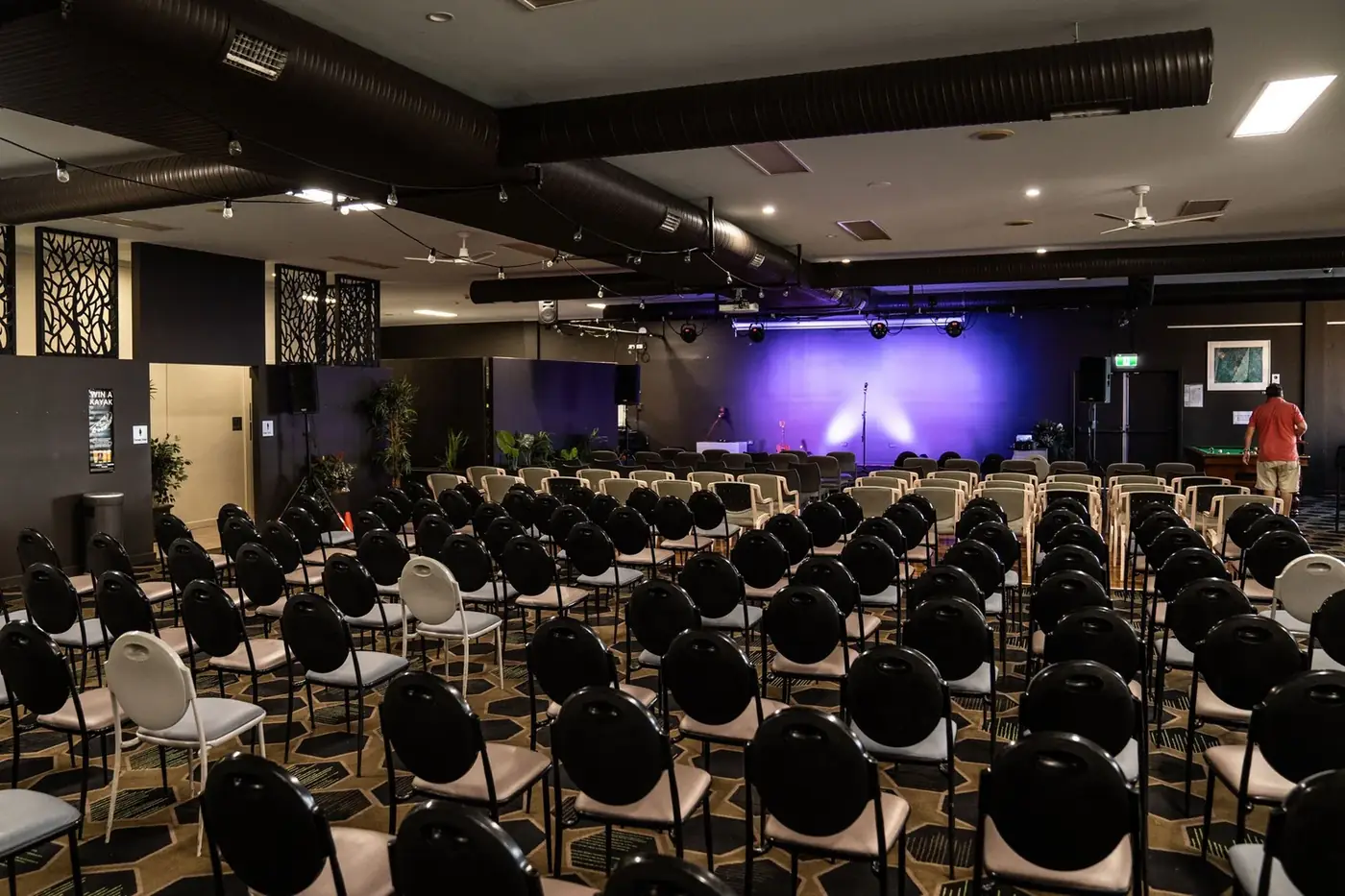 Main auditorium at Pacific Palms Recreation Club laid with custom designed Axminster carpet