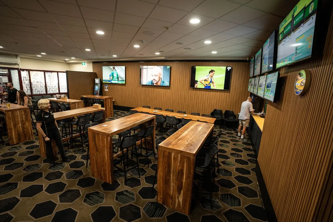 Sports bar at Pacific Palms Recreation Club with custom designed Axminster carpet